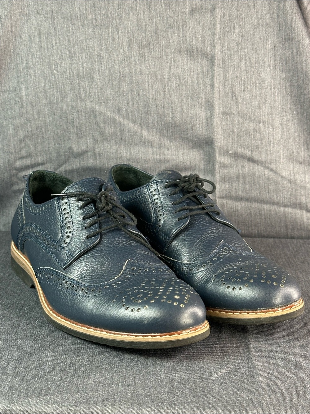 Men’s Navy Wingtip Oxford Brogue Dress Shoes Lace Up EU 40